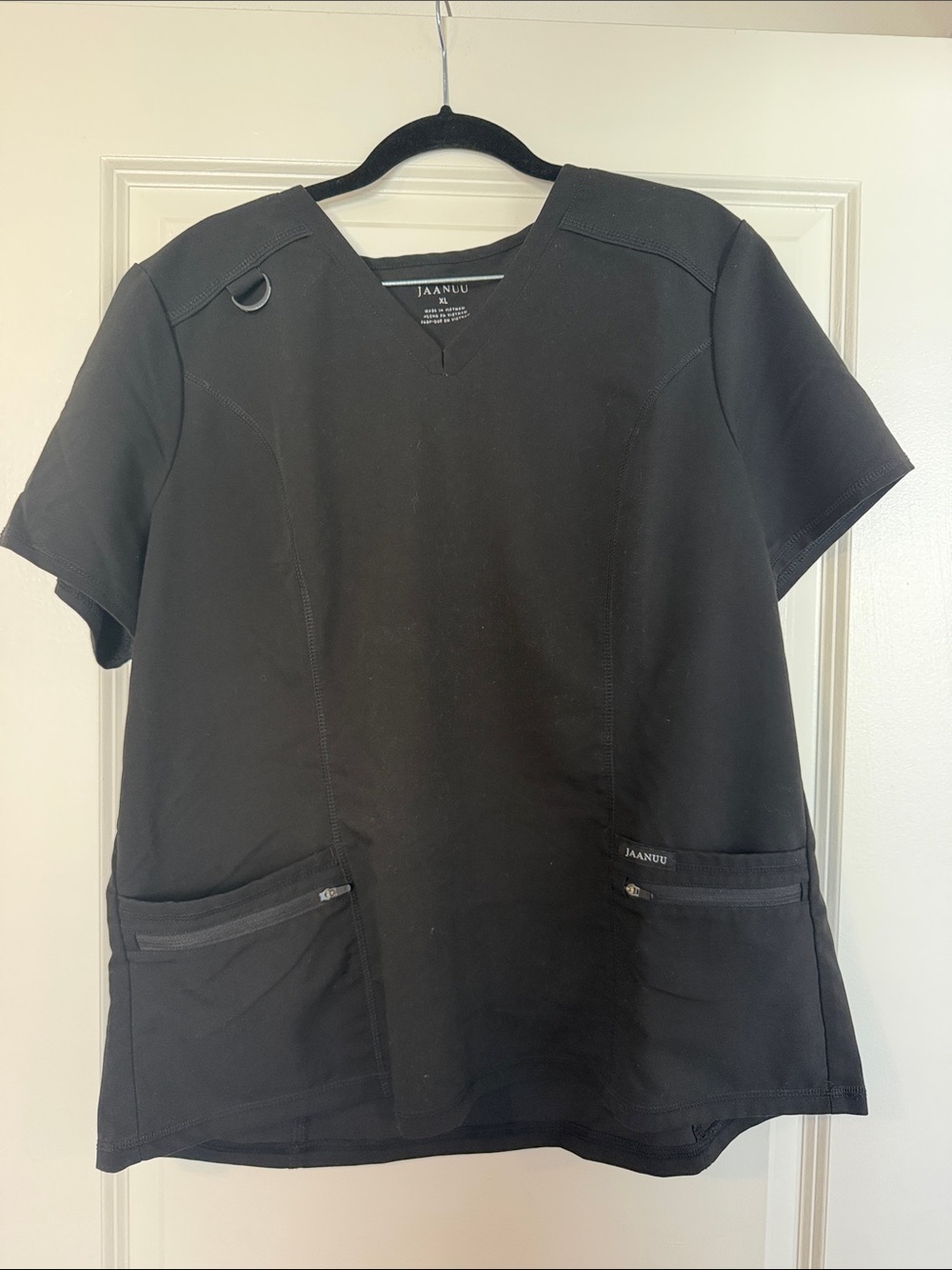 Jaanuu Black Short Sleeve V-Neck Scrub Top